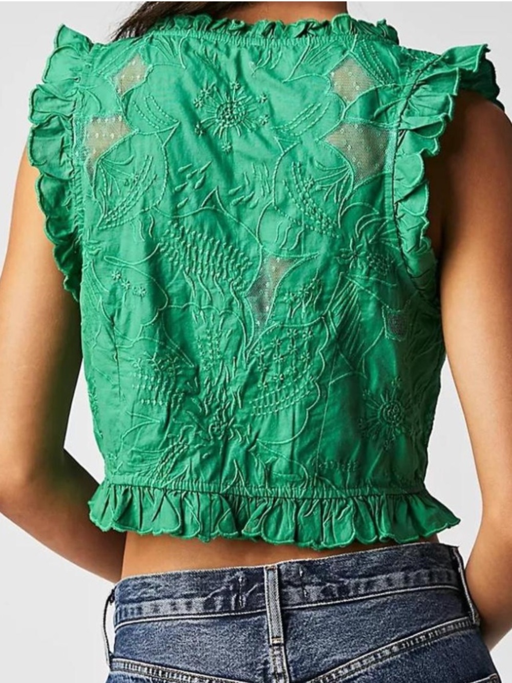 Free People All The Ways Top Grass Green Embroidered XS NWT - Picture 2 of 16